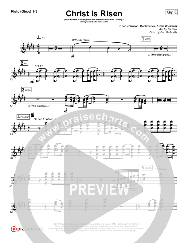 Christ Is Risen Flute/Oboe 1/2/3 (Bethel Music / Hunter Thompson)