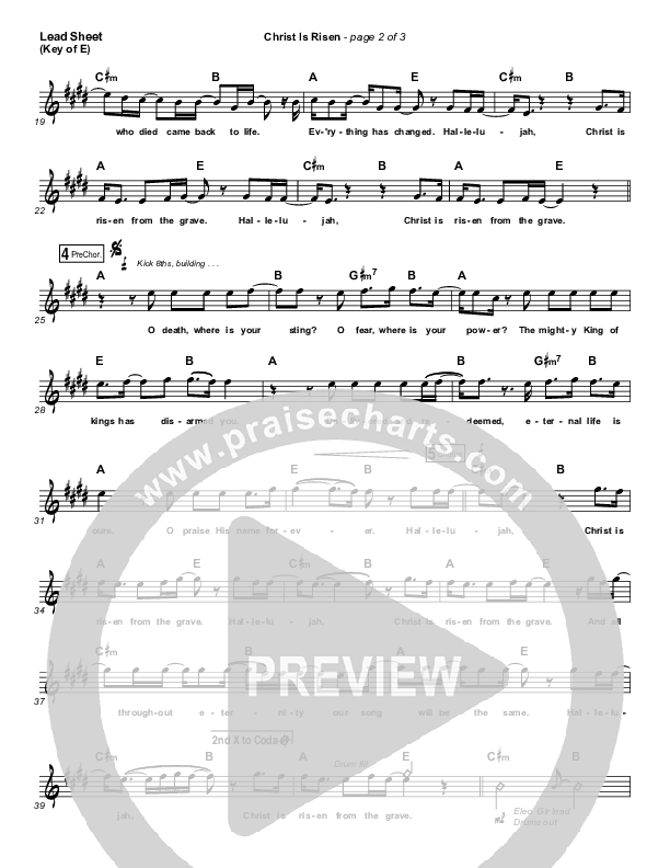 Christ Is Risen Lead Sheet (Melody) (Bethel Music / Hunter Thompson)