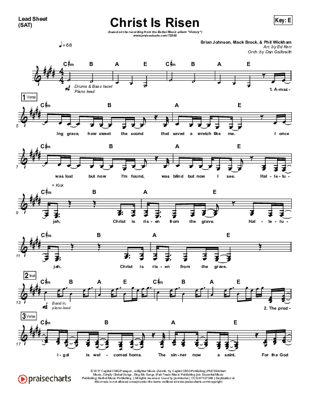 Christ Is Risen Lead Sheet (SAT) (Bethel Music / Hunter Thompson)