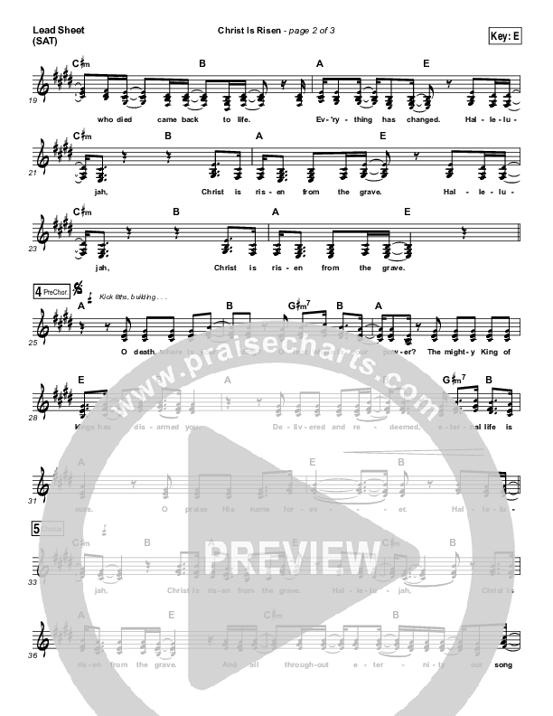 Christ Is Risen Lead Sheet (SAT) (Bethel Music / Hunter Thompson)