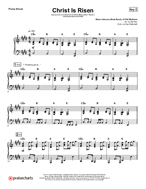 Christ Is Risen Piano Sheet (Bethel Music / Hunter Thompson)
