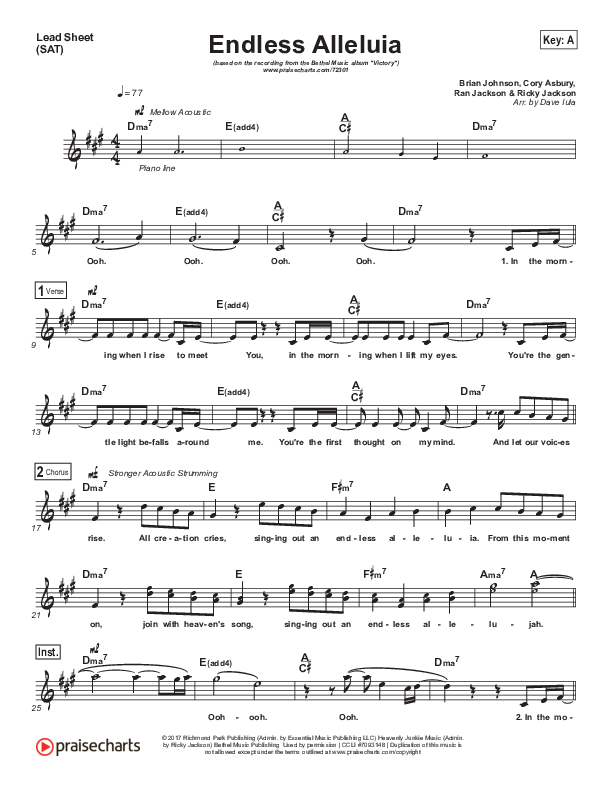 Endless Alleluia Lead Sheet (SAT) (Bethel Music / Cory Asbury)