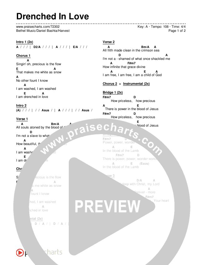 Drenched In Love Chords & Lyrics (Bethel Music / Daniel Bashta / Harvest)