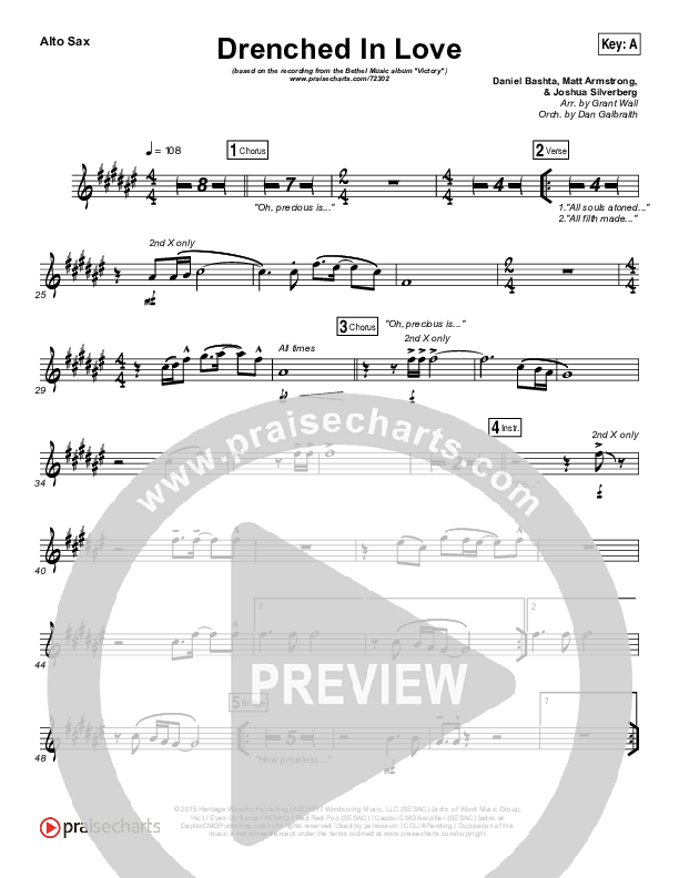 Drenched In Love Alto Sax (Bethel Music / Daniel Bashta / Harvest)