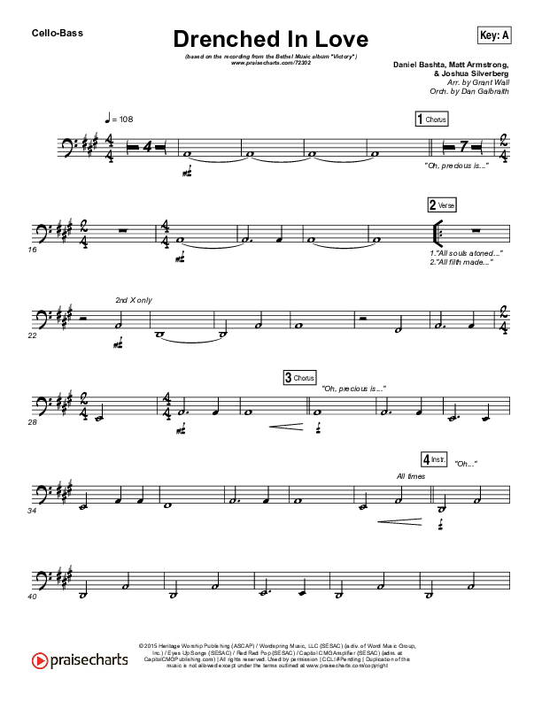 Drenched In Love Cello/Bass (Bethel Music / Daniel Bashta / Harvest)