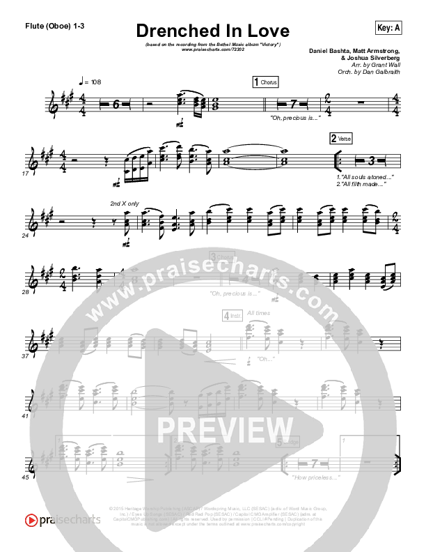 Drenched In Love Flute/Oboe 1/2/3 (Bethel Music / Daniel Bashta / Harvest)