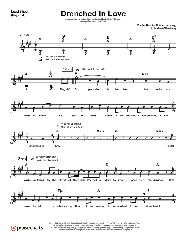 Drenched In Love Lead Sheet (Melody) (Bethel Music / Daniel Bashta / Harvest)