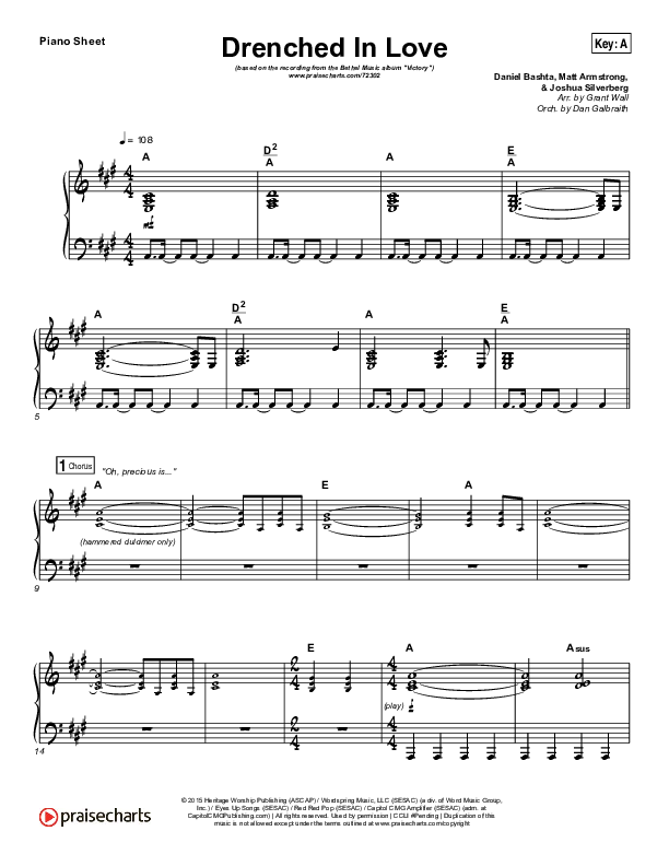 Drenched In Love Piano Sheet (Bethel Music / Daniel Bashta / Harvest)