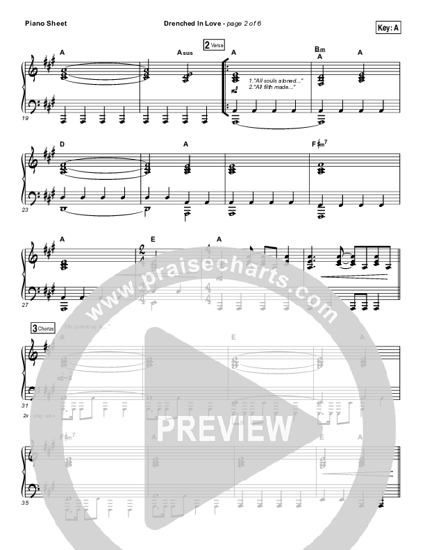 Drenched In Love Piano Sheet (Bethel Music / Daniel Bashta / Harvest)