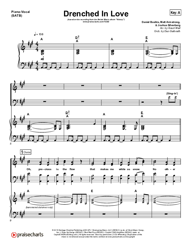 Drenched In Love Piano/Vocal (SATB) (Bethel Music / Daniel Bashta / Harvest)