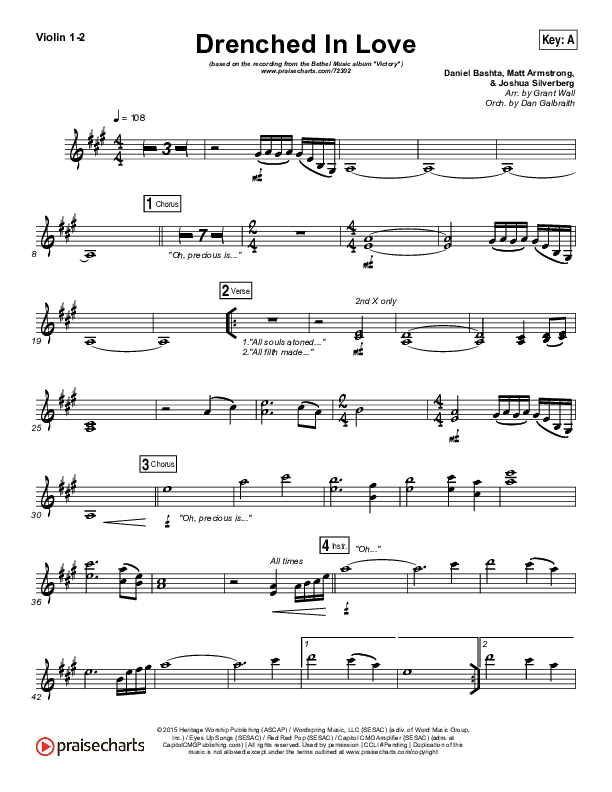 Drenched In Love Violin 1/2 (Bethel Music / Daniel Bashta / Harvest)