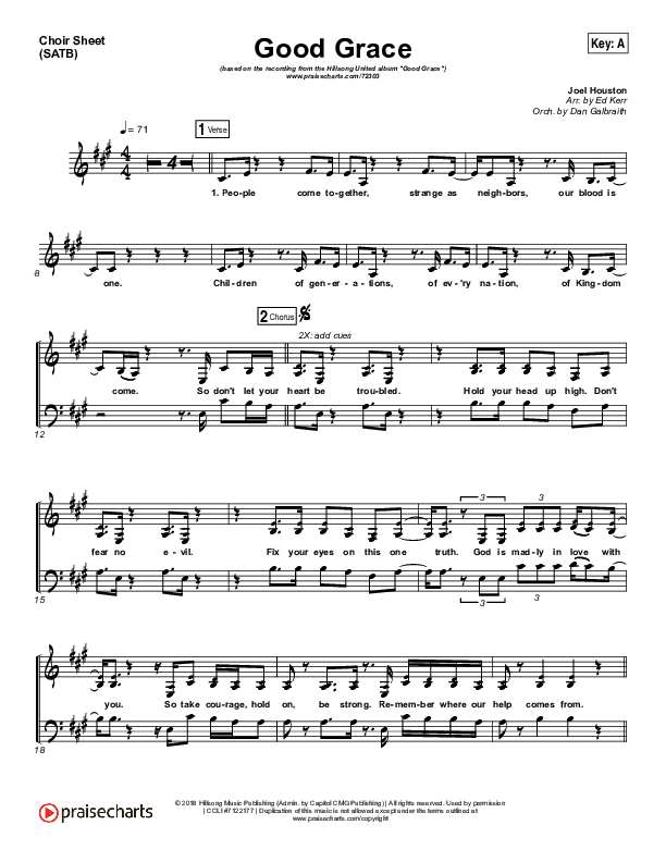Good Grace Choir Sheet (SATB) (Hillsong UNITED / Joel Houston)