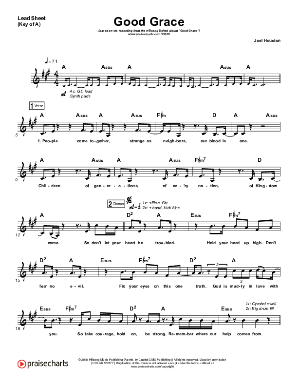 Good Grace Lead Sheet (Melody) (Hillsong UNITED / Joel Houston)