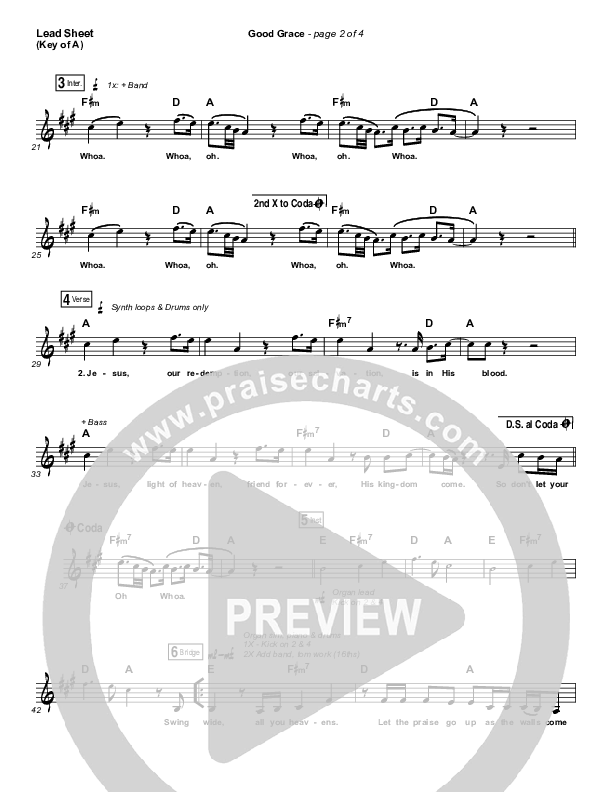 Good Grace Lead Sheet (Melody) (Hillsong UNITED / Joel Houston)