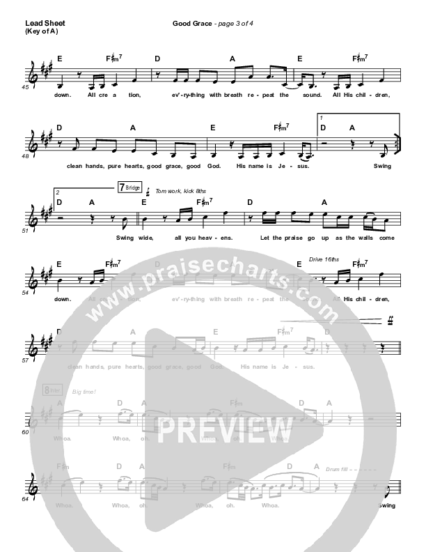 Good Grace Lead Sheet (Melody) (Hillsong UNITED / Joel Houston)