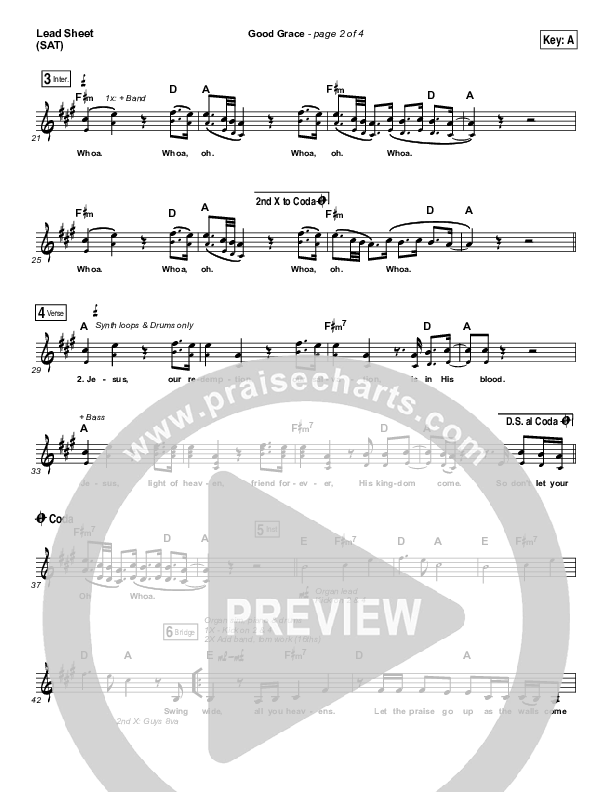 Good Grace Lead Sheet (SAT) (Hillsong UNITED / Joel Houston)