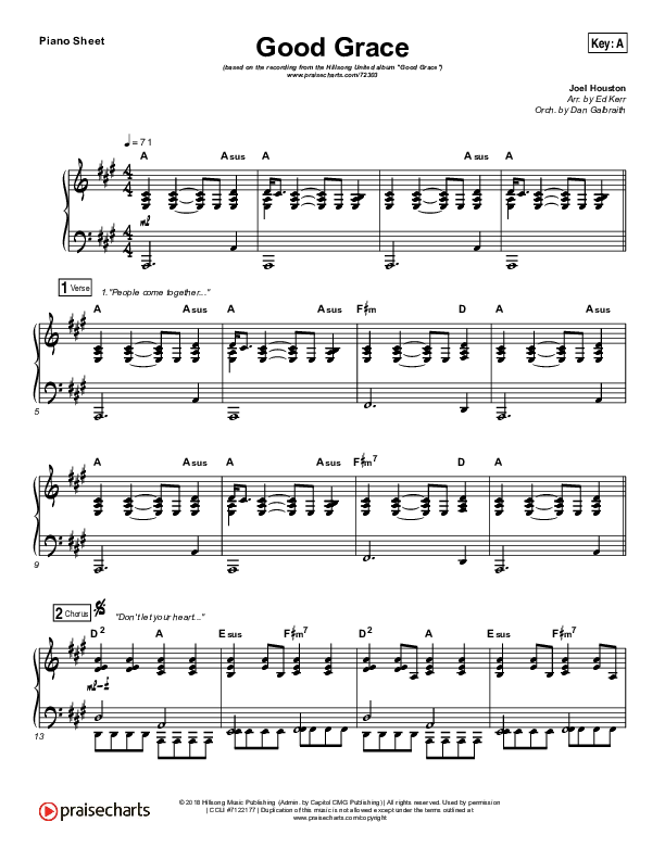 Good Grace Piano Sheet (Hillsong UNITED / Joel Houston)