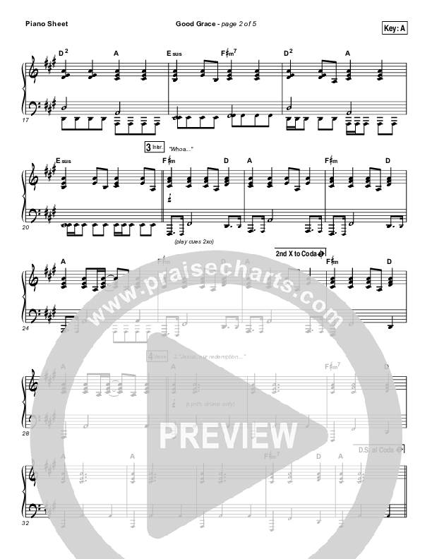 Good Grace Piano Sheet (Hillsong UNITED / Joel Houston)