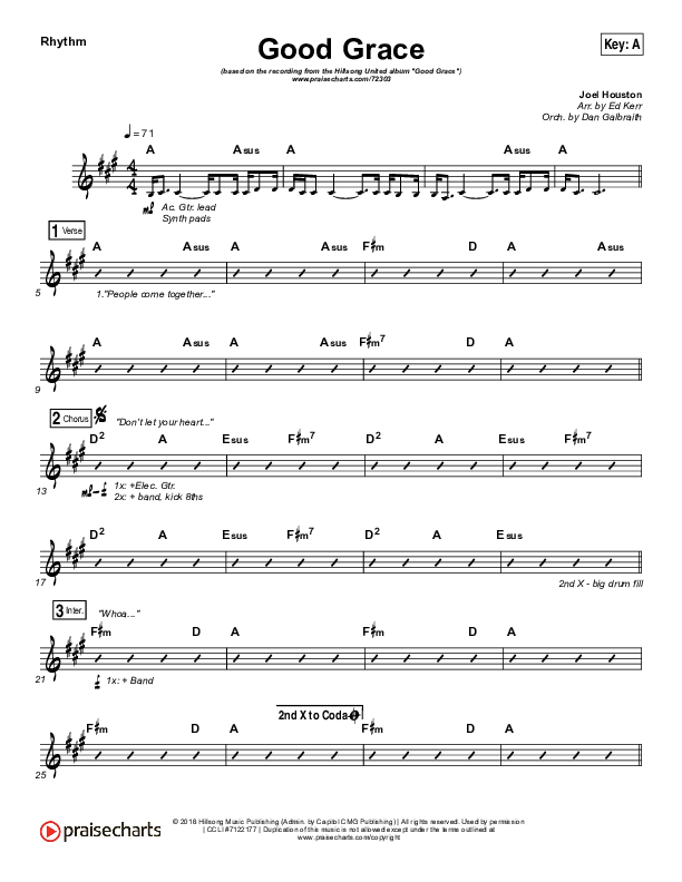 Good Grace Rhythm Chart (Hillsong UNITED / Joel Houston)