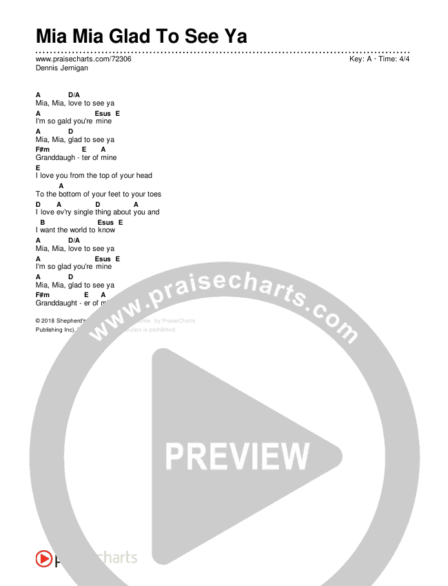 Mia Mia Glad To See Ya Chords & Lyrics (Dennis Jernigan)