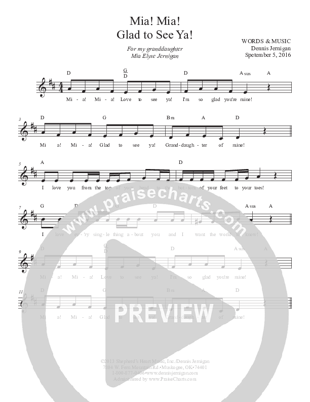 Mia Mia Glad To See Ya Lead & Piano (Dennis Jernigan)