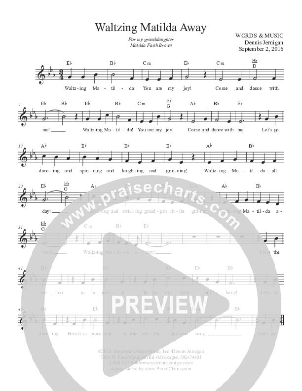 Waltzing Matilda Away Lead Sheet (Dennis Jernigan)