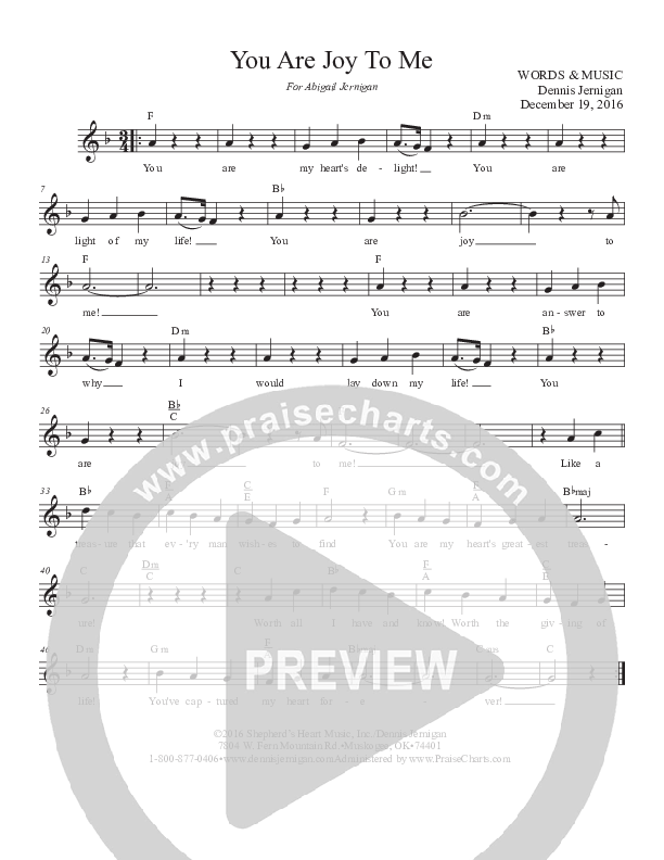 You Are Joy To Me Lead & Piano (Dennis Jernigan)