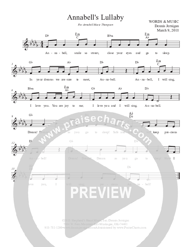 Annabell's Lullaby Lead & Piano (Dennis Jernigan)