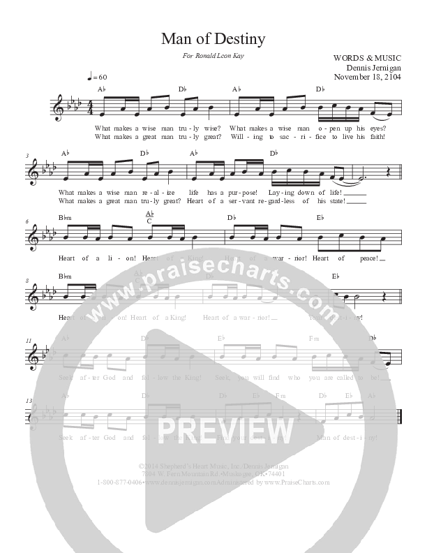 Man Of Destiny Lead Sheet (Dennis Jernigan)