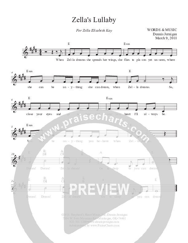 Zella's Lullaby Lead Sheet (Dennis Jernigan)