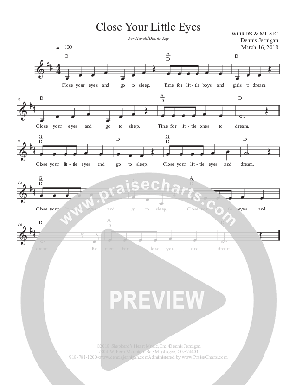 Close Your Little Eyes Lead Sheet (Dennis Jernigan)