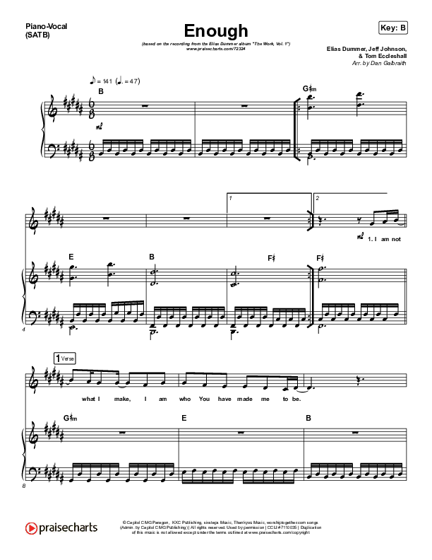 Enough Piano/Vocal (SATB) (Elias Dummer)