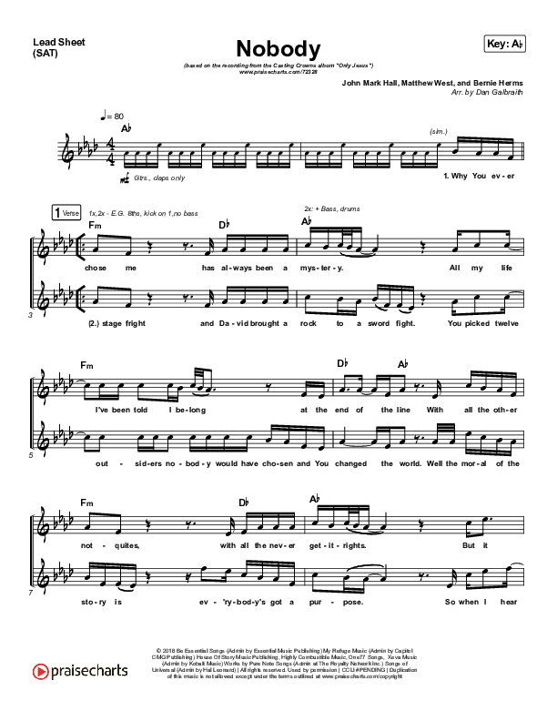 Nobody Lead Sheet (Print Only) (Casting Crowns / Matthew West)