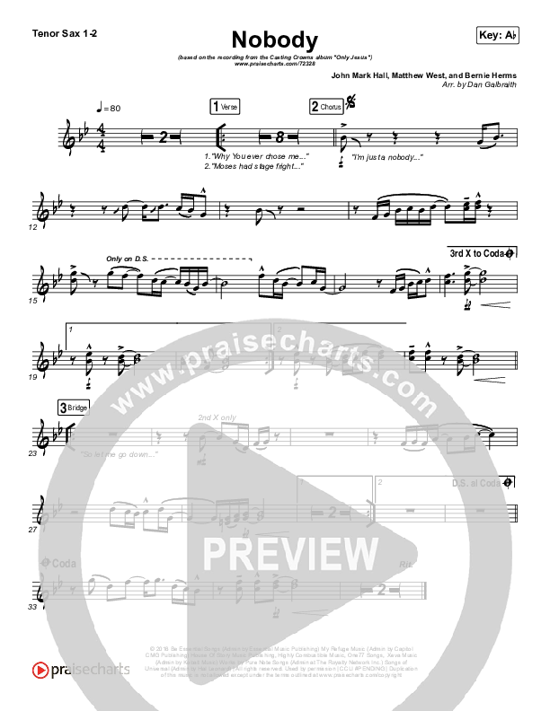 Nobody Tenor Sax 1/2 (Casting Crowns / Matthew West)