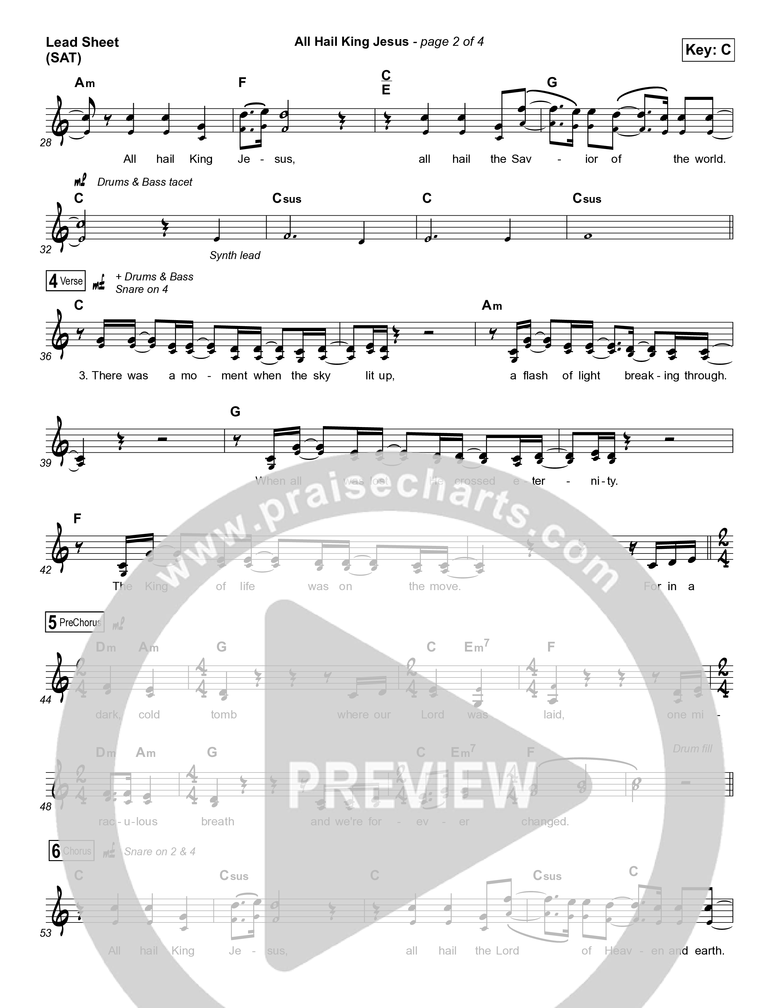 All Hail King Jesus (Live) Lead Sheet (SAT) (Jeremy Riddle)