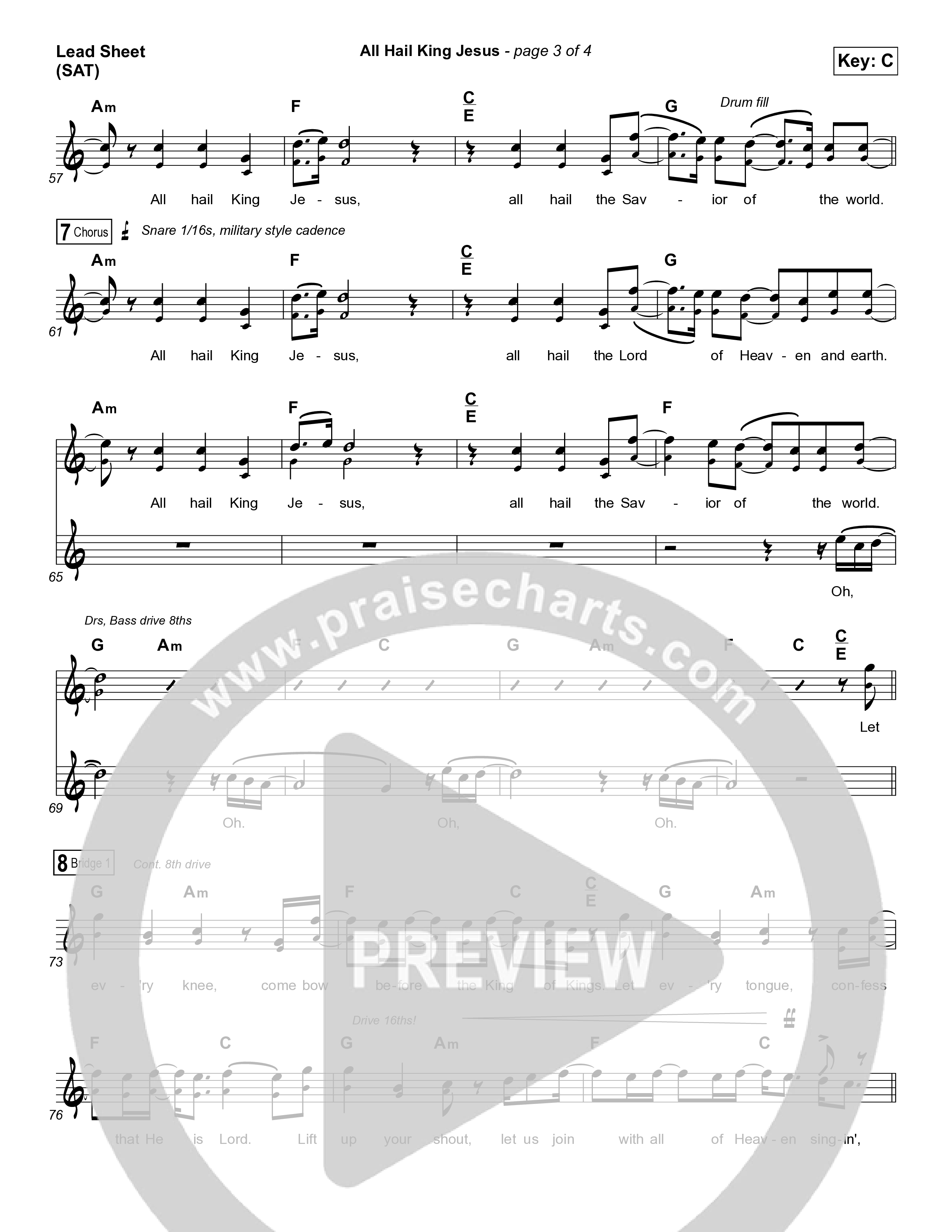 All Hail King Jesus (Live) Lead Sheet (SAT) (Jeremy Riddle)