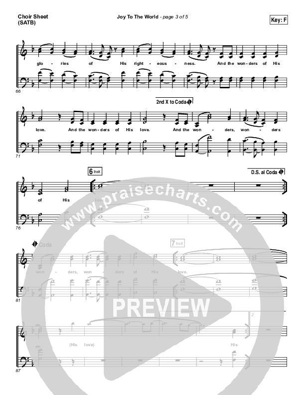 Joy To The World (Live) Choir Sheet (SATB) (Jeremy Riddle)
