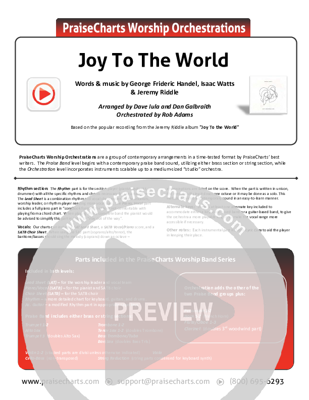 Joy To The World (Live) Cover Sheet (Jeremy Riddle)