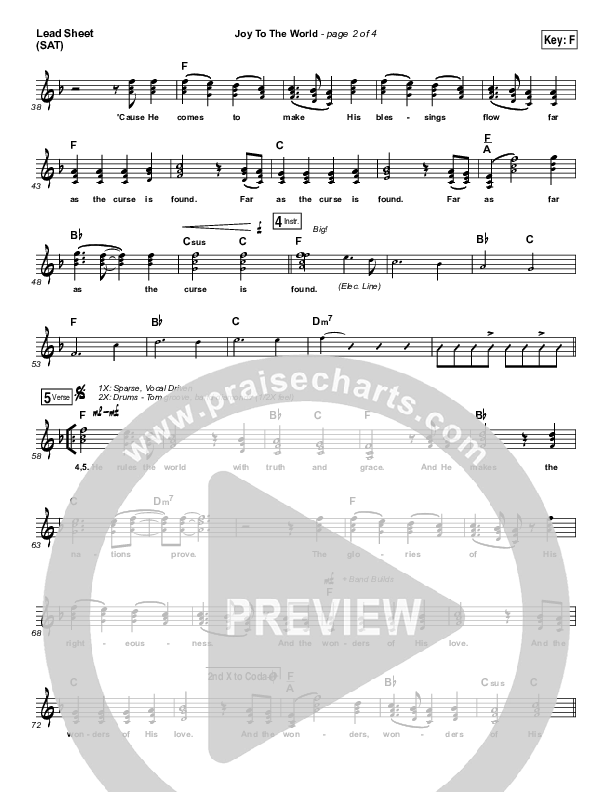 Joy To The World (Live) Lead Sheet (SAT) (Jeremy Riddle)