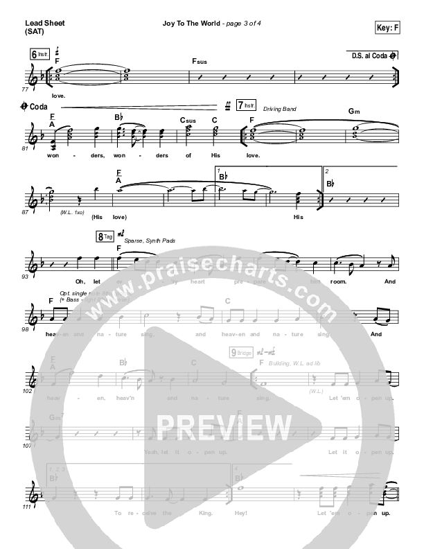 Joy To The World (Live) Lead Sheet (SAT) (Jeremy Riddle)
