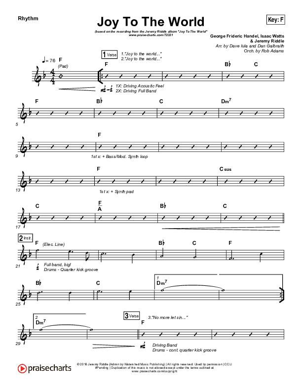 Joy To The World (Live) Rhythm Chart (Jeremy Riddle)