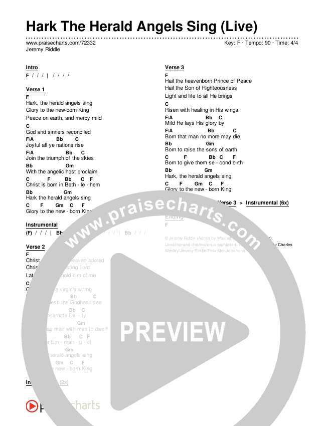 Hark The Herald Angels Sing (Live) Chords & Lyrics (Jeremy Riddle)
