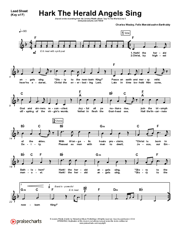 Hark The Herald Angels Sing (Live) Lead Sheet (Melody) (Jeremy Riddle)