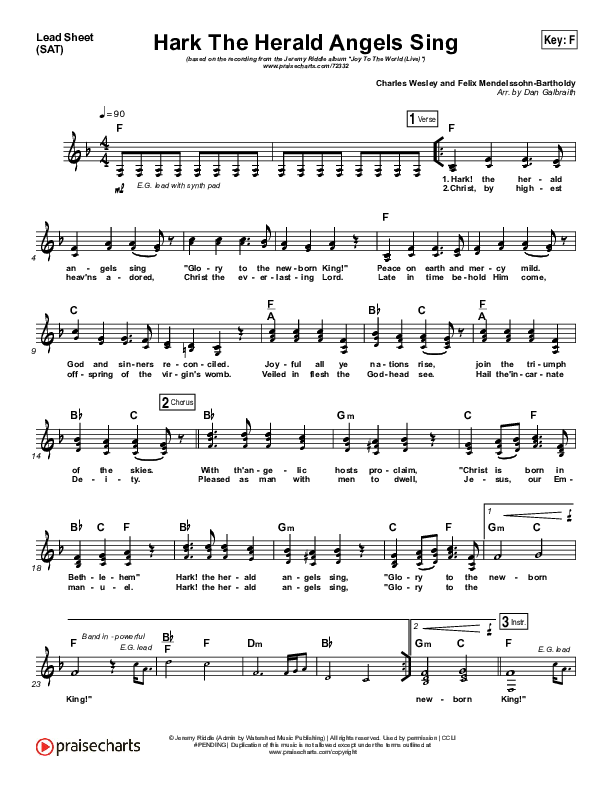 Hark The Herald Angels Sing (Live) Lead Sheet (SAT) (Jeremy Riddle)