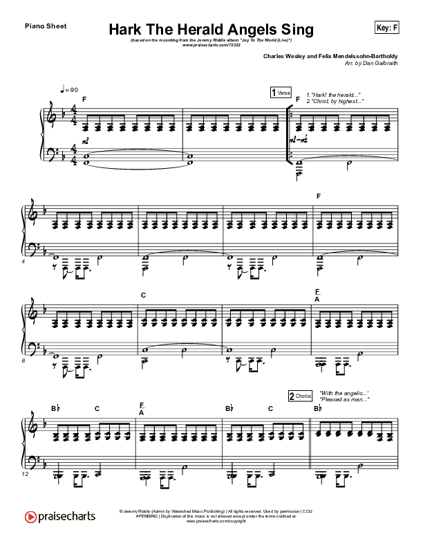 Hark The Herald Angels Sing (Live) Piano Sheet (Jeremy Riddle)