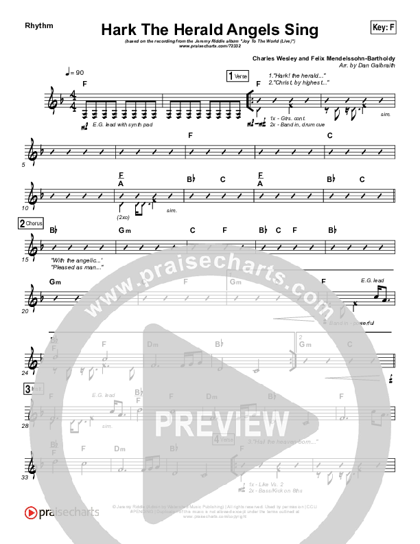 Hark The Herald Angels Sing (Live) Rhythm Chart (Jeremy Riddle)