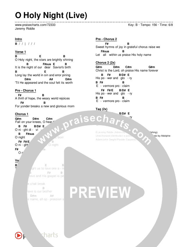 O Holy Night Live Chords Jeremy Riddle Praisecharts