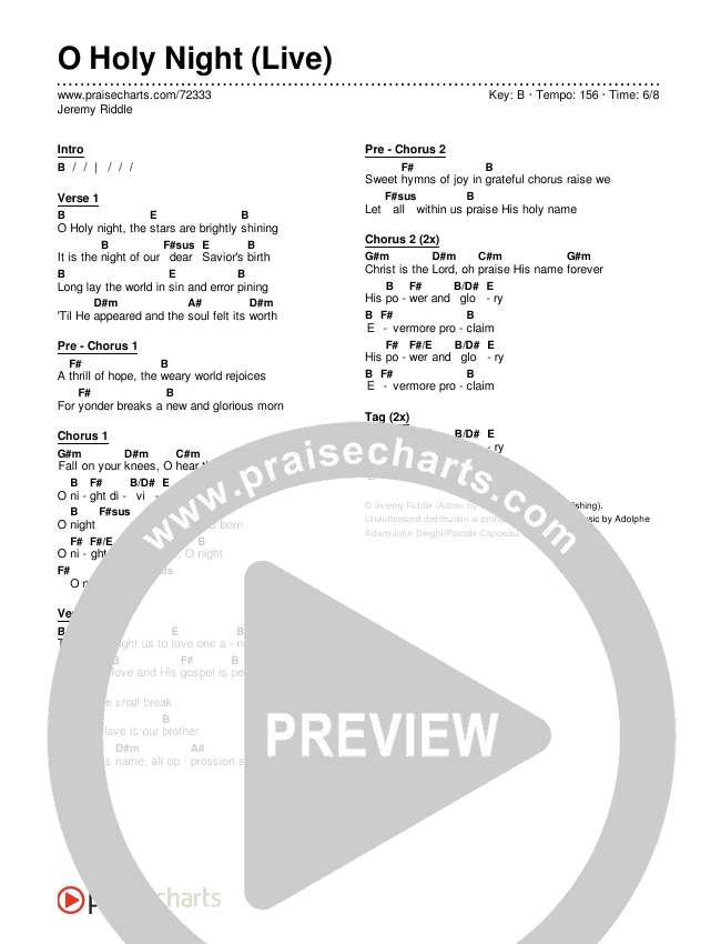 O Holy Night (Live) Chords & Lyrics (Jeremy Riddle)