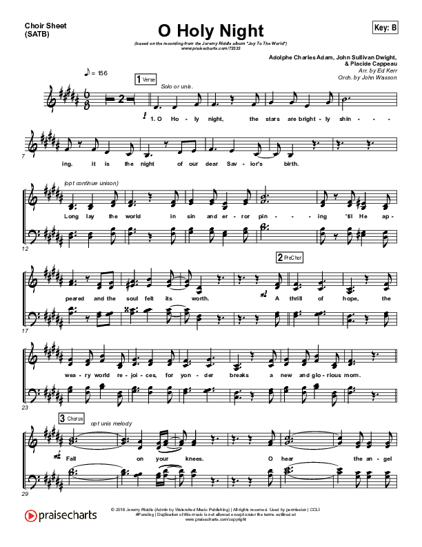 O Holy Night (Live) Choir Sheet (SATB) (Jeremy Riddle)