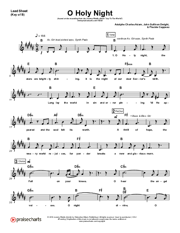 O Holy Night (Live) Lead Sheet (Melody) (Jeremy Riddle)